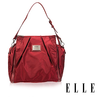 ELLE 法式淑媛海軍風拉鍊式設計款肩背/側背/可拆式後背包(大)-素色紅