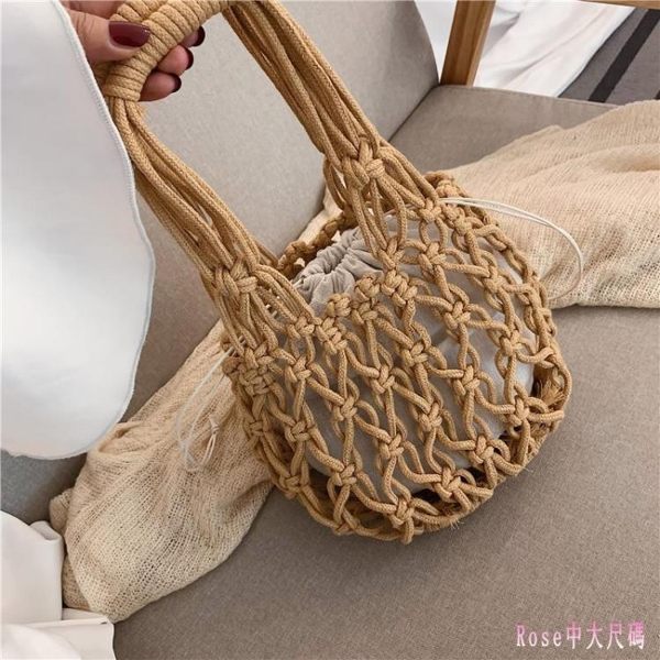 草編包 粗棉線編織包新款手提棉線網兜休閒女士包沙灘 DR24093【Rose中大尺碼】