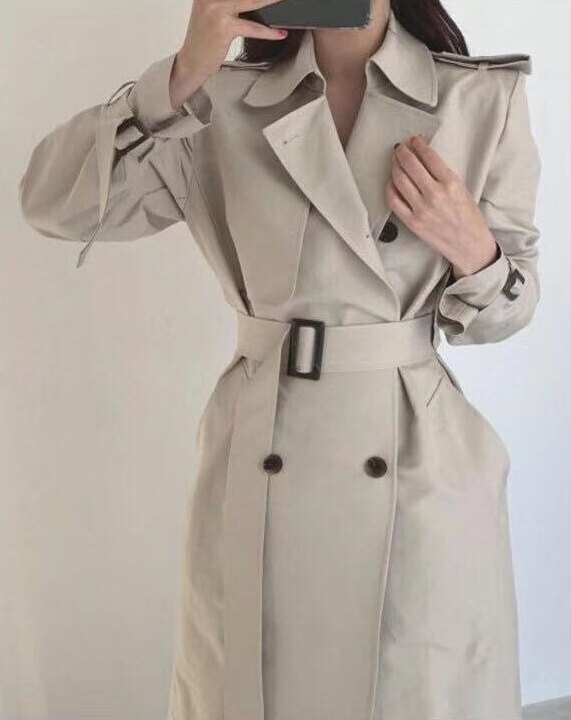 長大衣 收腰粉領風衣外套 艾爾莎 【TGK7830】