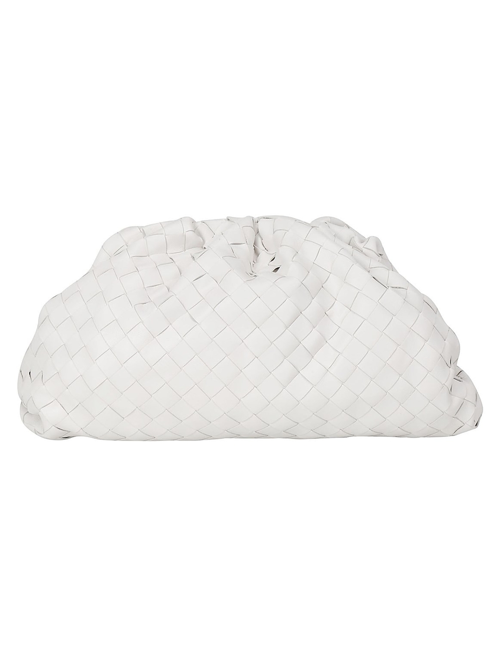 White Lambskin The Pouch Bag by Bottega Veneta, featuring intertwined surface, voluminous and soft d