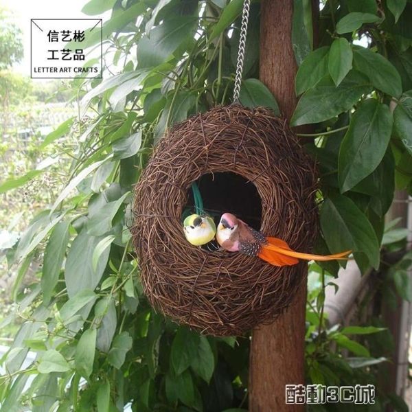 寵物籠 藤草編鳥窩鳥籠裝飾鐵鏈吊籃 啡廳園藝造景 插花小鳥擺件攝影道具 瑪麗蘇DF