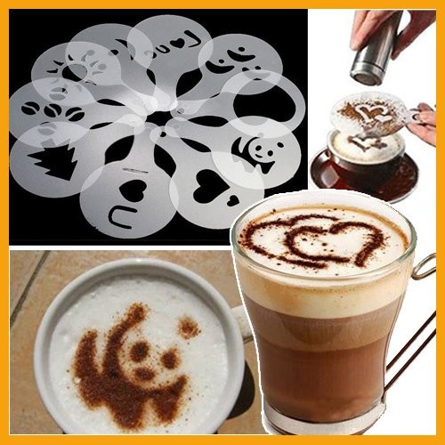 16個 塑料拉花模具 花式咖啡印花模型 咖啡奶泡噴花模板 蛋糕裝飾
