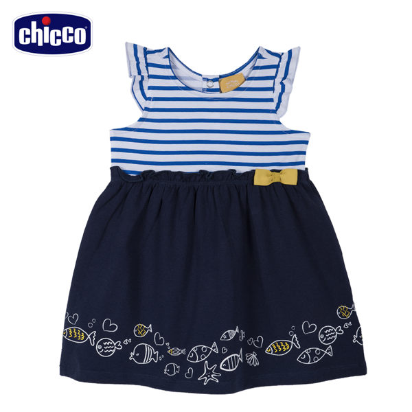 chicco-海洋假期-女童洋裝-條紋小魚