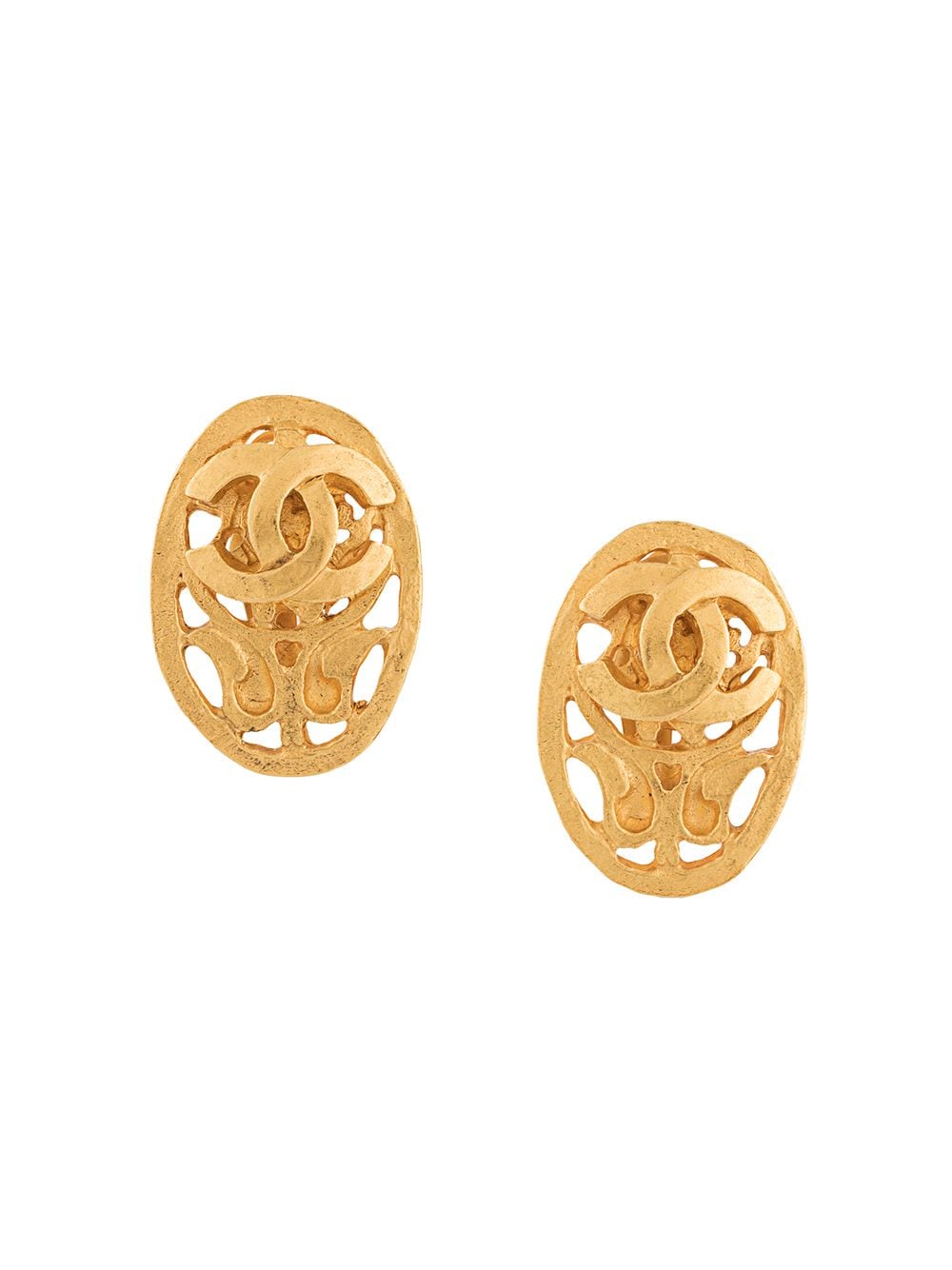 Chanel Pre-Owned - 1995 CC oval earrings - women - Gold Plated Brass - One Size