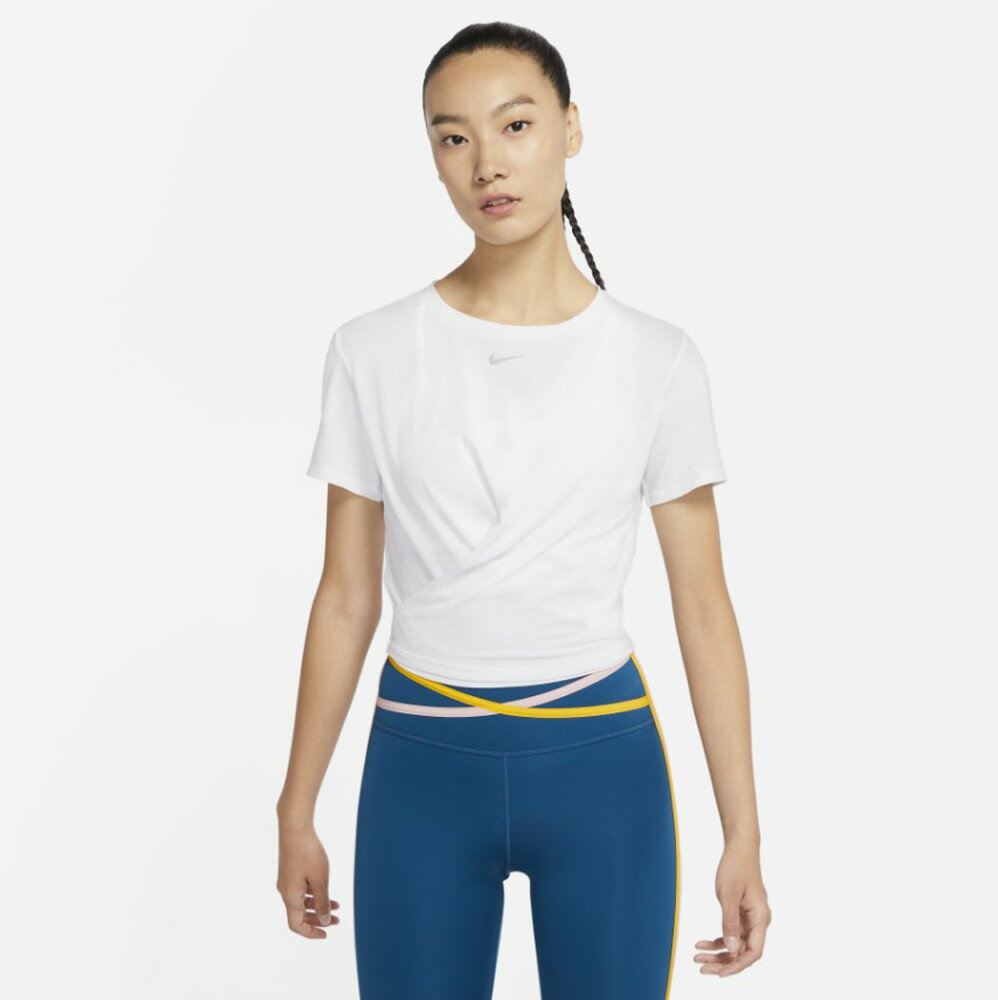【母親節滿額現折】NIKE 短T DRY-FIT 白 反光 小LOGO 訓練 短版 扭結上衣 女 DD4922-100