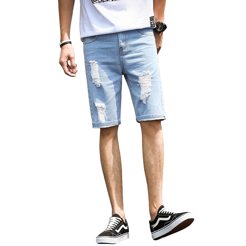 27-34 破洞牛仔短褲 五分褲牛仔褲 日系韓版男生褲子 顯瘦修身丹寧褲 出國必備休閒短褲 學生學院風男友褲 LKTM