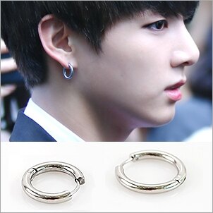 BTS Jung Kook 柾國 同款亮銀厚圈鈦鋼圓環耳環（單支價）