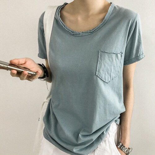 韓 V領T恤 簡約口袋素面T恤 艾爾莎【TG300154】