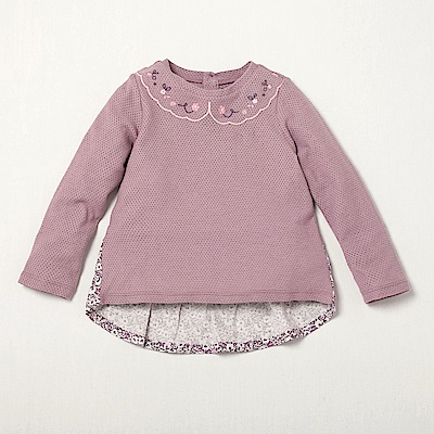 緹花布料剪接碎花做前短後長特殊設計領口假領片刺繡適合同色系或牛仔長褲穿搭百貨專櫃義大地品牌童裝