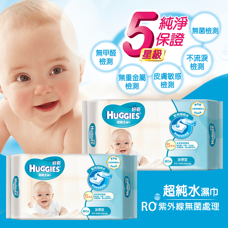 爸爸媽媽的理想品牌，Huggies金好奇選用環保紙漿，搭配獨創柔纖新技術，更柔軟、更強韌！經不流淚檢測、皮膚敏感檢測，且不含重金屬與甲醛，使用更安心！呵護寶貝的屁屁，就從選對濕巾開始！新手父母超值必購