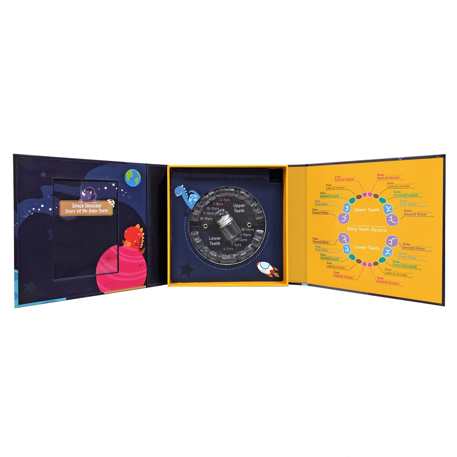 100%台灣製造，書本外盒方便收納。可放相片，內附乳牙清潔說明與清潔罐。還有專屬乳牙包廂;100%台灣製造，書本外盒方便收納 可放相片，內附乳牙清潔說明與清潔罐 還有專屬乳牙包廂