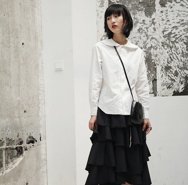 日式美學娃娃領學院風白色長袖襯衫/設計家
