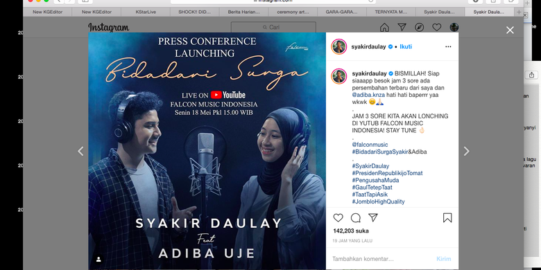 Syakir Daulay Pilih Adiba Uje Untuk Duet Bawakan Lagu Bidadari Surga