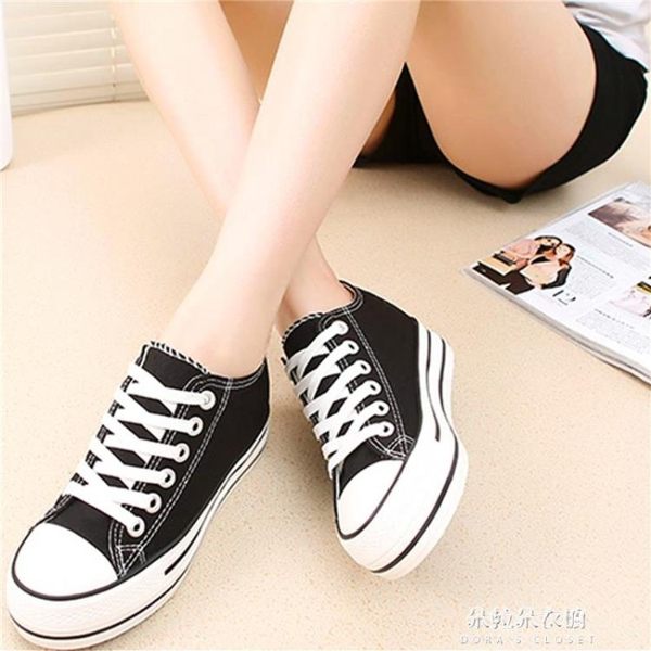 增高鞋環球內增高帆布鞋女學生鬆糕厚底板鞋秋季新款韓版百搭小白鞋 朵拉朵衣櫥