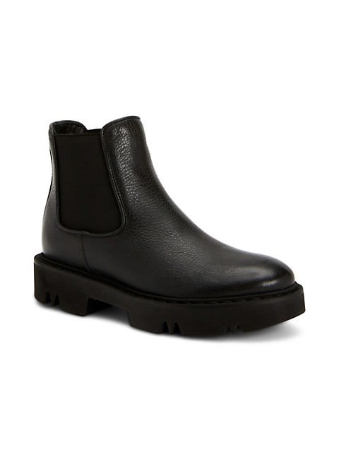 A timeless staple, these Chelsea boots are crafted of supple pebbled leather.; Leather upper; Almond