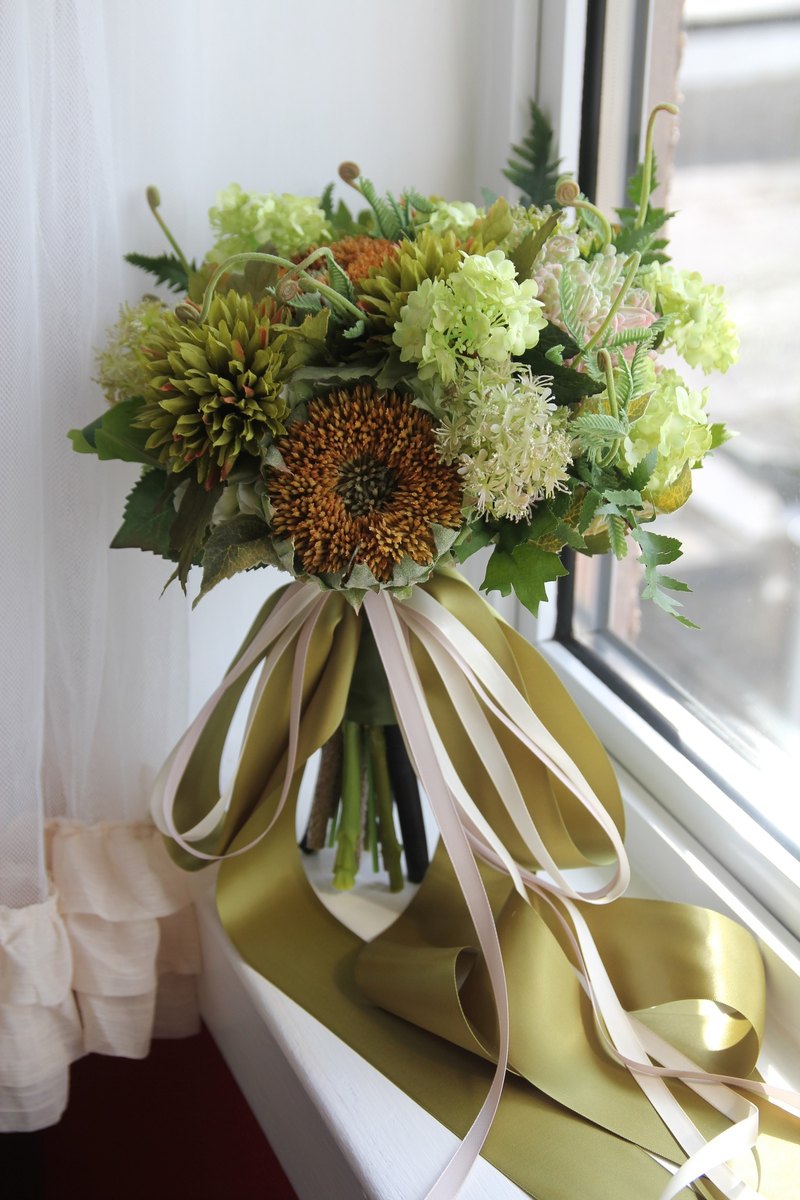 No40_001G Bridal Bouquet with Groom 's Boutonniere 新娘捧花連新朗胸花 Unique & Handmade item -With one Groom 