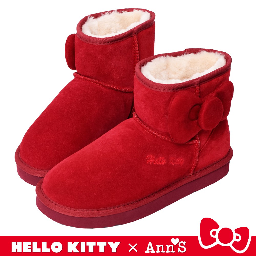 HELLO KITTY X Ann’S側邊立體澎澎大蝴蝶結短筒真皮雪靴-紅