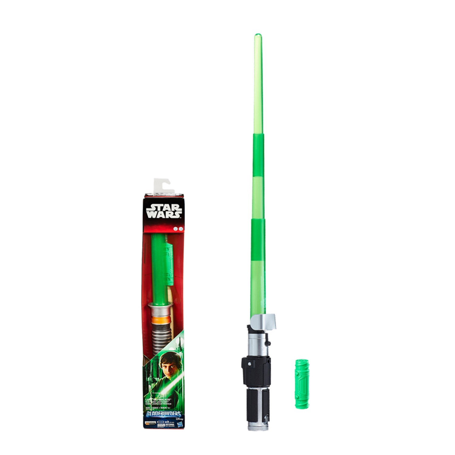 依照星際大戰電影光劍造型打造。進階型光劍，可伸縮並具有聲光效果。為Bladebuilder系列產品，可透過延伸配件與其他光劍結合。需3顆AAA電池，不內附。適齡：4歲以上;依照星際大戰電影光劍造型打造