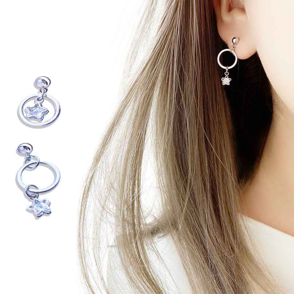 MADE IN KOREA編號【SB005】注意! 選項有 針式、夾式（螺旋耳夾）選項925銀針圈圈約1cm小星星約0.5cm兩邊不對稱造型商品為bonjouracc實品拍攝選項可以選擇的品項 都是現