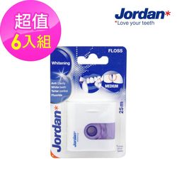 ◎含氟化物，增強琺瑯質|◎有效預防蛀牙|◎薄荷口味，增加口氣清新品牌:Jordan種類:牙線尺寸:25m內容物說明:超亮白清新薄荷牙線(25m)6入組