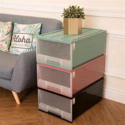 ◎高級塑膠原料，堅固韌性高|◎上凹槽加疊箱子更穩固|◎半圓弧手拉抽取便利種類:收納箱/收納盒/收納籃類型:收納箱/收納盒主材質:塑膠材質說明:PP高級塑膠原料功能:有防塵組裝方式:不需顏色:黑色系,紅