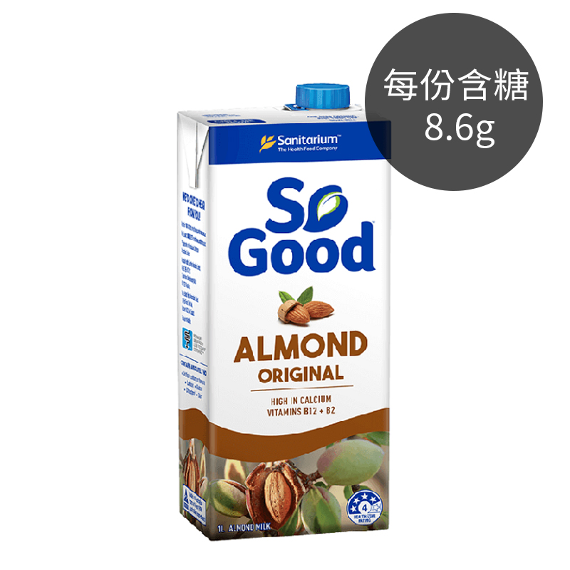 ．每份 碳水 9.7g ｜熱量 74 kcal ｜蛋白質 1.4g每份 ｜含糖 8.6 g｜2.5% 杏仁含量 ．Sanitarium以開發方便且具營養的早餐為目的，並隨著全球食物趨勢推出一系列So 