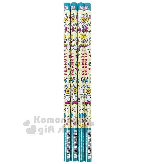 〔小禮堂〕史努比 日製鉛筆組《4入.黃綠.直排輪》2B鉛筆.學童文具 4901770-58839