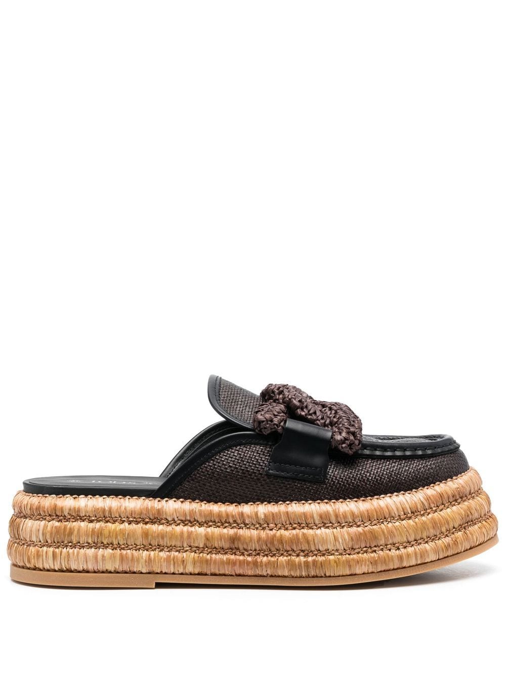 Tod's - Kate raffia platform mules - women - Raffia/Calf LeatherRubber/Calf Leather - 37.5 - Brown