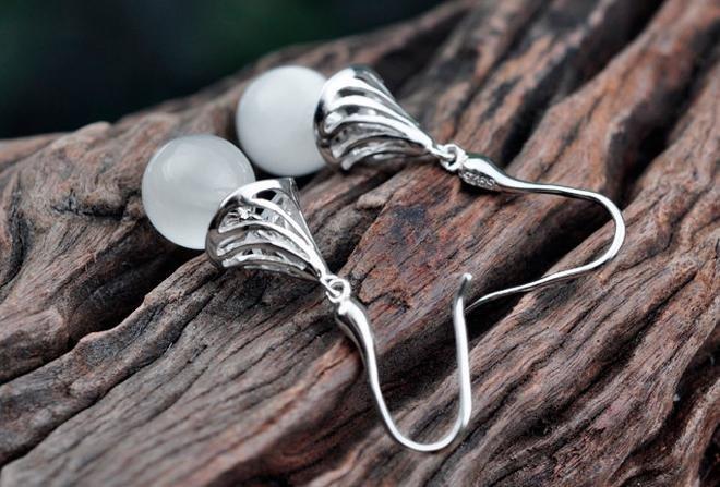 銀耳環 女款 貓眼石耳墜 露珠複古 特價