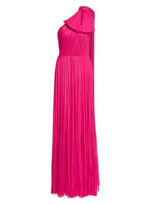 In a light-as-air gauzy silk, this gown is finished with delicate pleating, adding texture to the bo