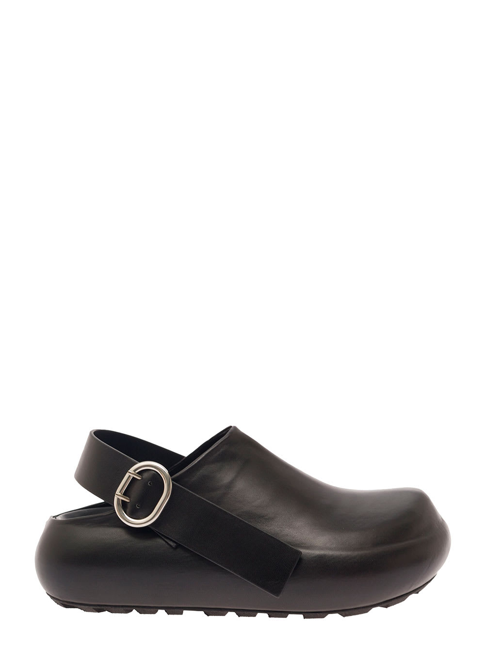 Jil Sander Black Clogs With Ankle Strap In Leather Woman