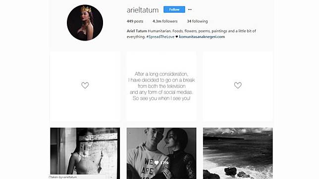 Foto-foto Kebersamaan Menghilang dari Instagram, Ariel Tatum dan Ryuji Utomo Putus?
