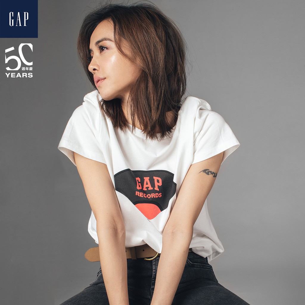 Gap女裝 Jolin同款 舒適中腰緊身九分牛仔褲 440668-水洗黑