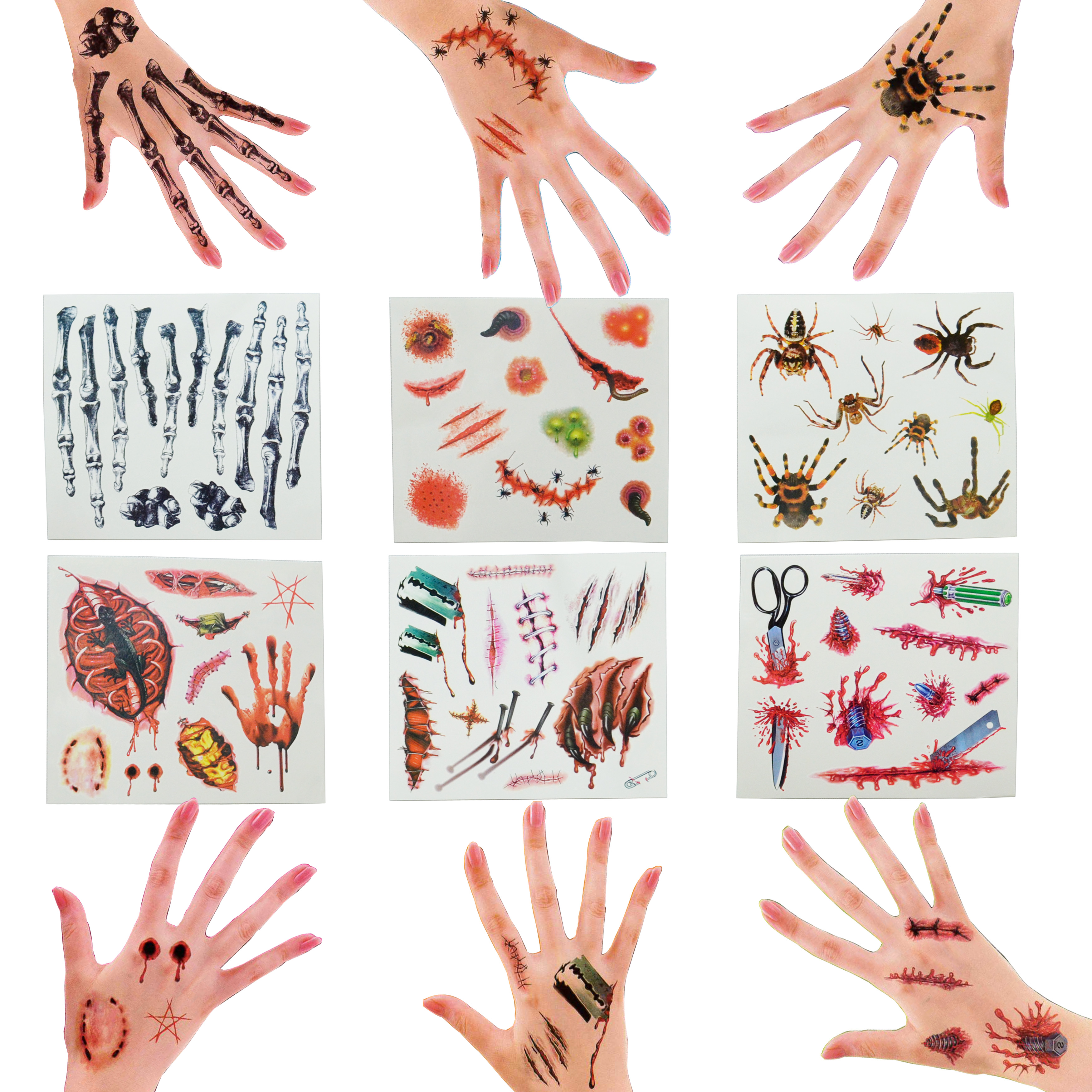 X射線【W278958】萬聖恐怖紋身貼紙(隨機出貨不挑款)，萬聖節/紋身貼紙/3D貼紙/派對/角色扮演/化妝舞會/表演/話劇