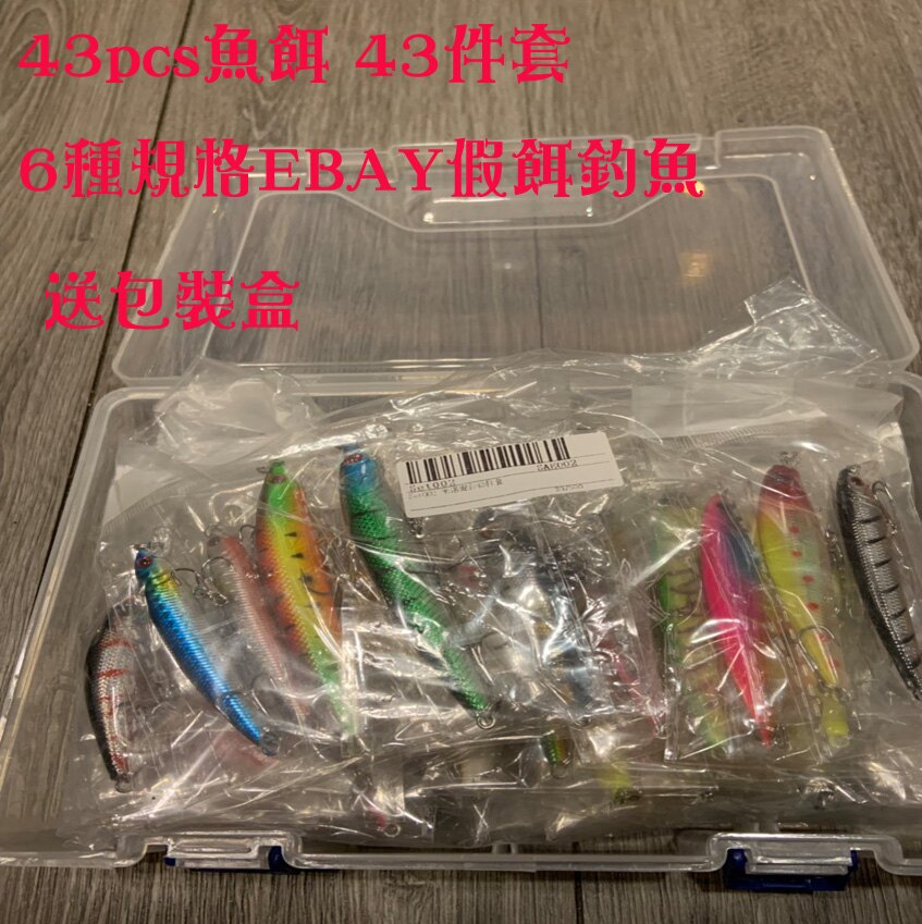 ~廣隆~促銷中-43只假餌+包裝盒 路亞餌 6種規格EBAY魚餌 假餌 誘餌 仿生餌 釣魚 擬餌 假魚 小魚