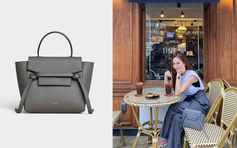 CELINE Nano Belt大象灰小牛皮袖珍肩背提包／74,000元（圖／JESSICA IG、品牌提供）