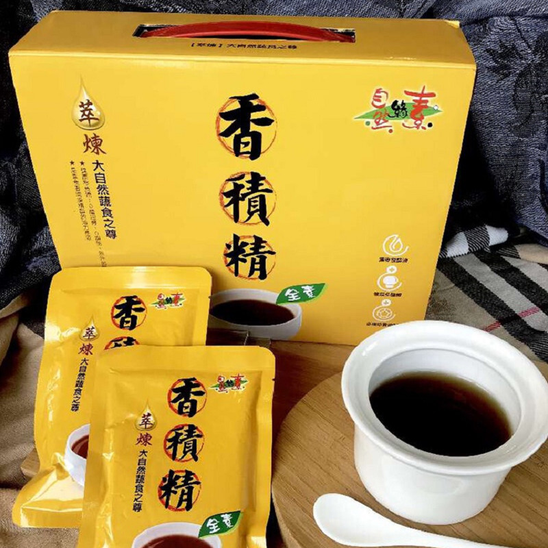 獨家黑麥發酵技術，混和多種天然生機無毒食材萃取製作，提供素食者及抗拒傳統滴精腥味者全新選擇。 香積精擁有自然素材的甘甜風味，零膽固醇、零脂肪，無添加任何糖、鹽、調味。 多醣體含量高達2840mg/10