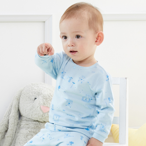 【Cloudy雲柔系列】麗嬰房 埃及印花兩粒扣薄長袖上衣-藍色 (76cm~130cm)