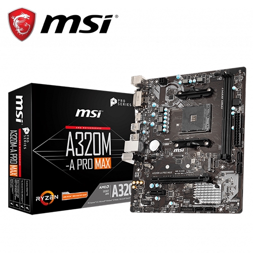 最高支援DDR4 3200品名 / 規格：【MSI 微星】A320M-A PRO MAX 主機板特色：Turbo M.2: 支援PCI-E Gen3 x4，提供NVMe SSD最大性能。特色：核心加速