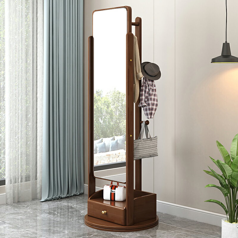 換衣鏡 ● 實木 穿衣鏡掛衣架 一體 落地鏡子衣櫃 家用 鏡試衣鏡全身鏡