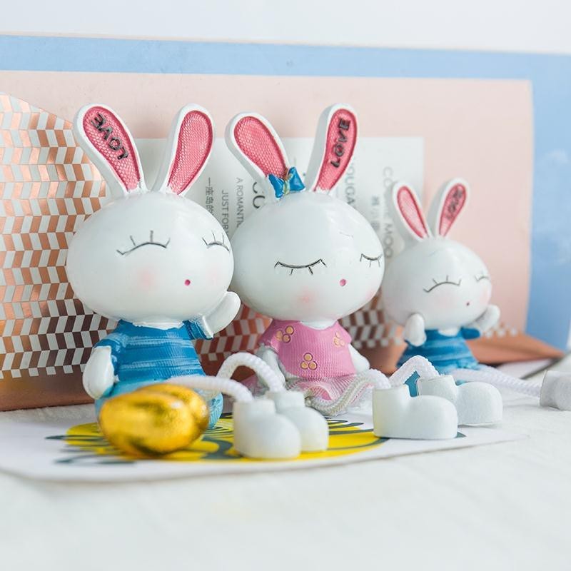 zakka田園樹脂家居裝飾品創意禮品電視柜擺件生日禮物可愛兔子