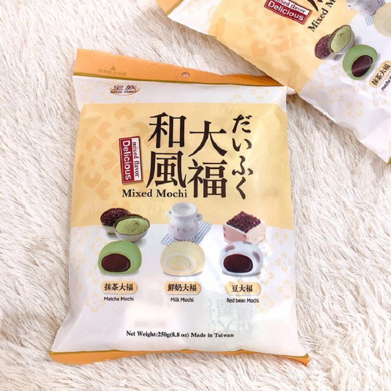 規格：250克裝口味：豆大福，抹茶紅豆，鮮奶大福保存期限：9個月一次給您提供三個口味的大福整箱12包家會香食品創業27年以來從一而終的每日兢兢業業只為製作出最高品質最美味的麻糬以及各種糕點從觀光類產品