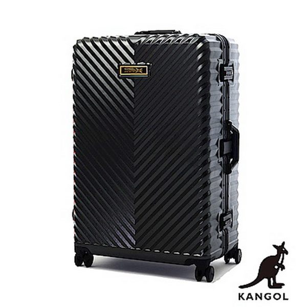KANGOL-水漾波光 立體V紋髮絲 100%PC鋁框輕量 旅行箱/行李箱-28吋 深灰