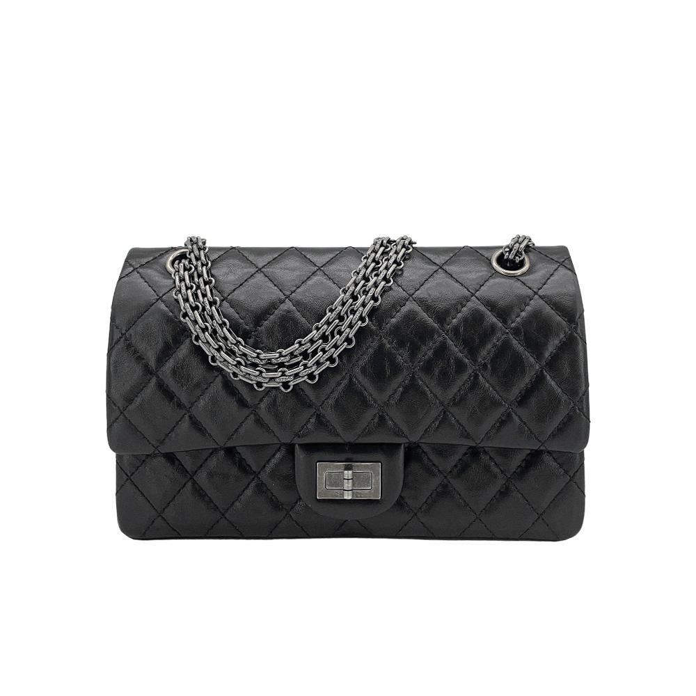 Chanel 2.55 復刻雙蓋仿舊銀扣口蓋包-24cm