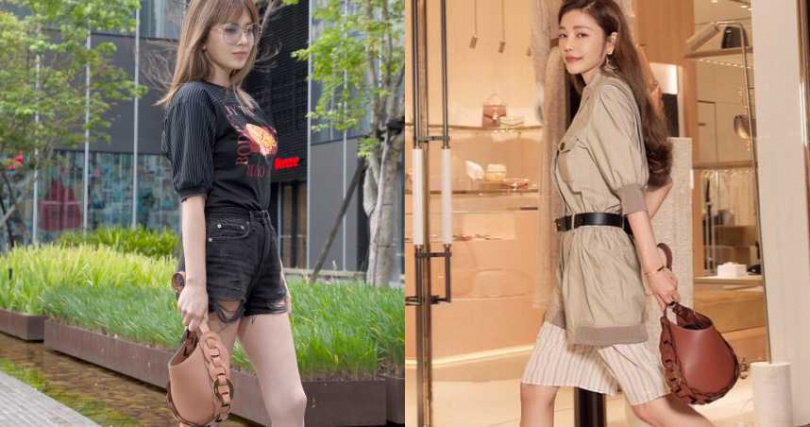 時尚媽咪Melody及許路兒就是手拿水桶包的方式，打造輕鬆愜意的時尚態度與帥氣型格。(圖/取自ig)