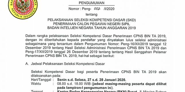 Catat Badan Intelijen Negara Umumkan Jadwal Dan Lokasi Tes Skd Cpns 2019 Kompas Com Line Today