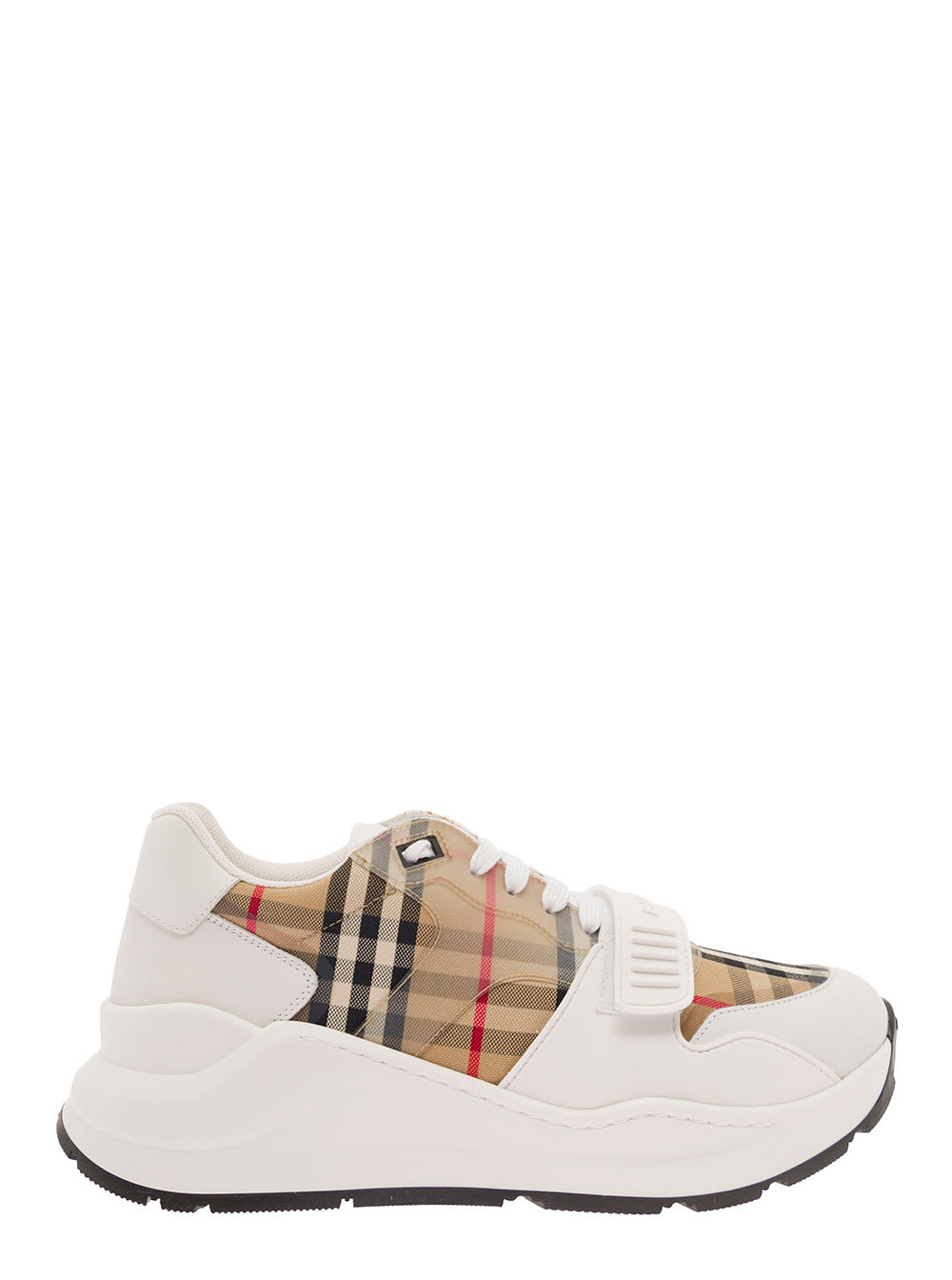 Burberry Beige And White Low Top Sneakers With Vintage Check Print And Rubber Sole In Canvas And Leather Man