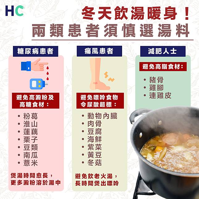 飲湯禁忌 冬天飲湯進補糖尿患者及痛風病人應避免湯水 Health Concept Line Today