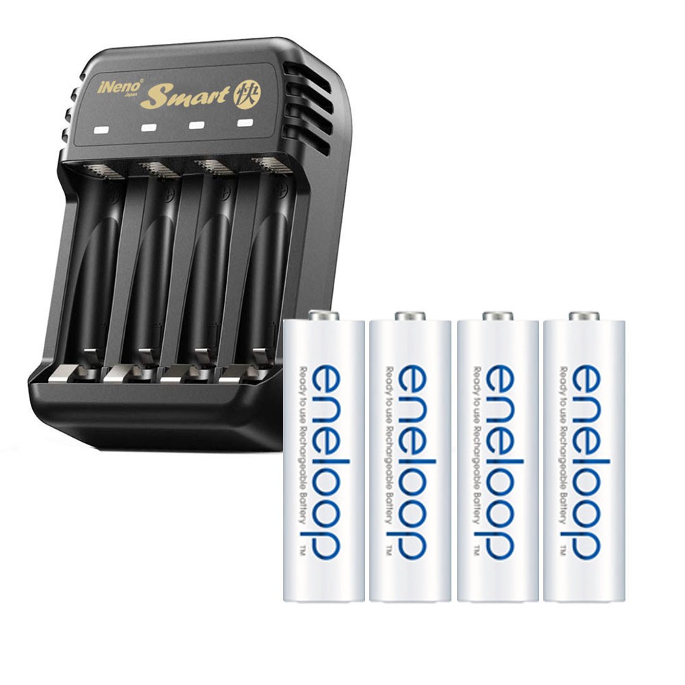 ★快速充電，輸出500mA*4★支援5V/2A直流輸入★USB輸入電源，全球通用電壓★獨立LED燈，可單顆充電★日本製eneloop 3號低自放電池商品特色：本充電器可充1~4顆3號或4號鎳氫充電電池