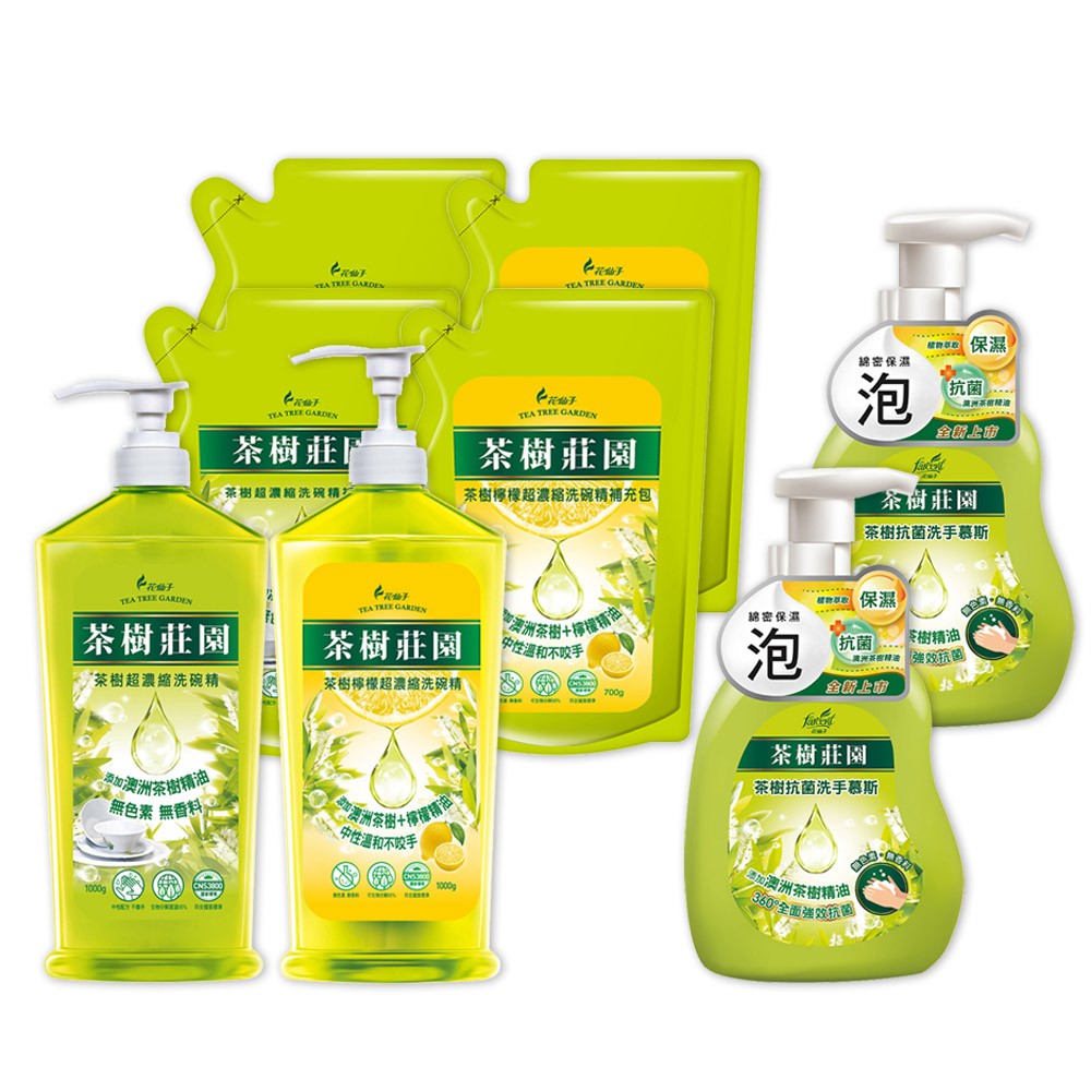 【茶樹莊園】天然抗菌洗手洗碗超值組(洗手慕斯2入+洗碗精2正4補)-茶樹/茶樹檸檬